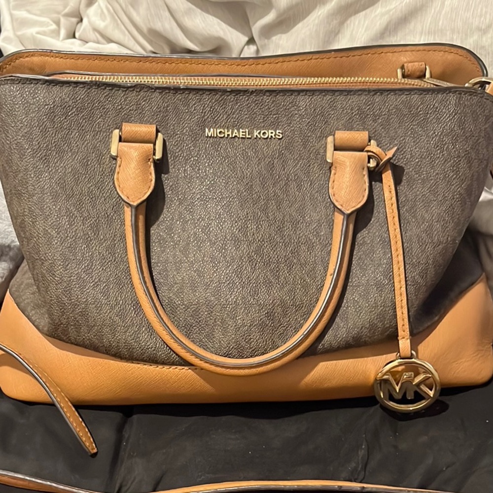 Michael Kors Two-Tone Satchel in Brown and Tan